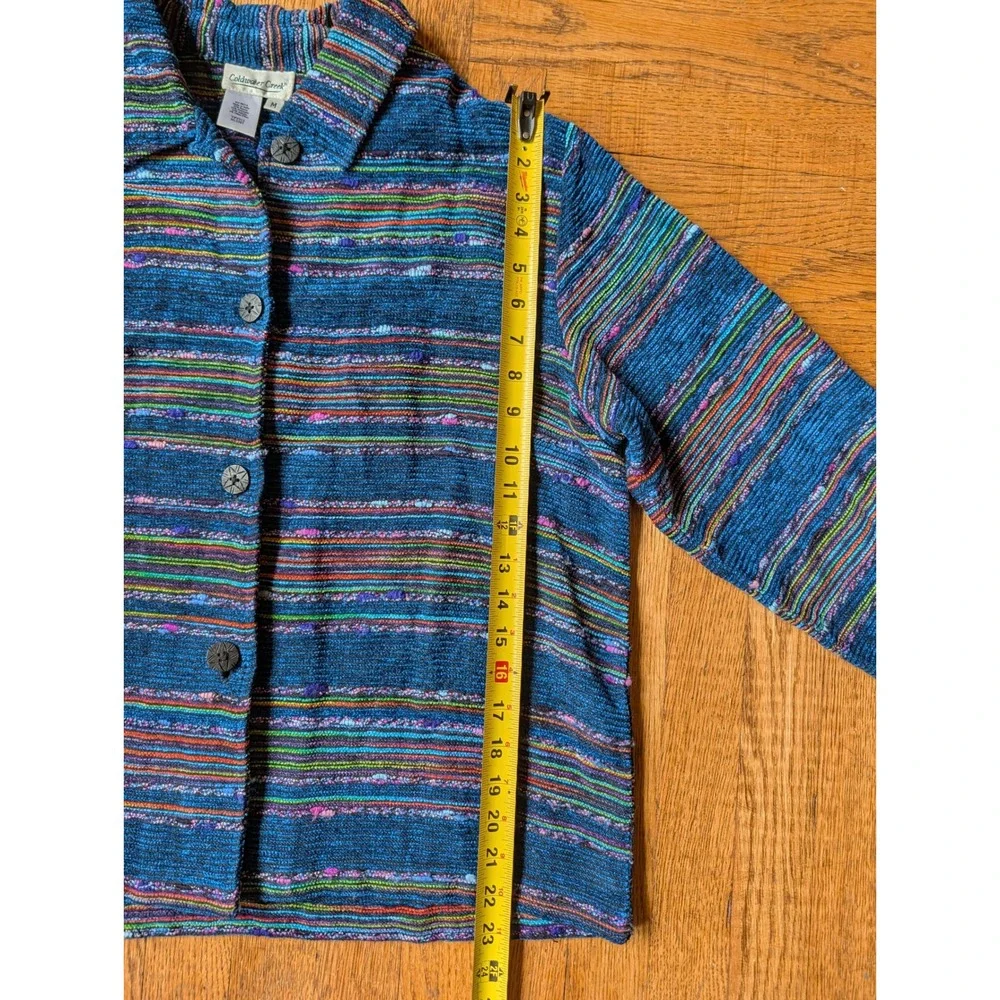 Coldwater Creek Blue Multi Stripe Textured Button Front Jacket Medium Artsy
